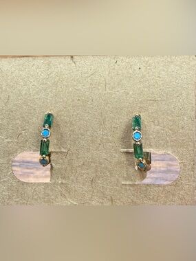 Gold-tone Hoop Earrings with Emerald and Turquoise Gemstones